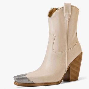 Stylish Cream Western Ankle Boots